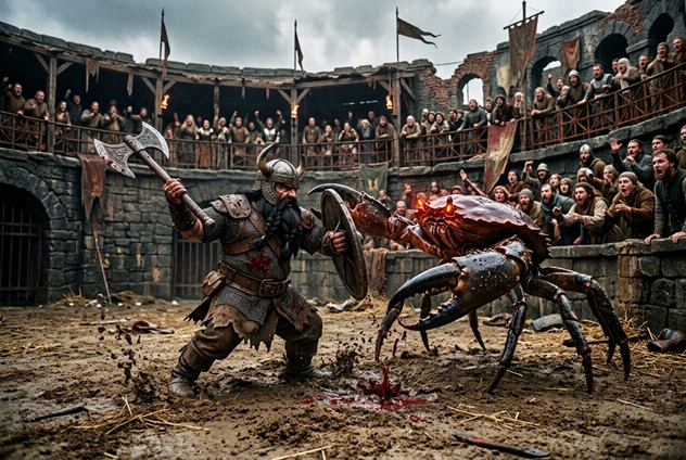 Arène de tournoi médiéval sous les bannières colorées, pour le oneshot en ligne Donjons & Dragons «Le tournoi truqué».